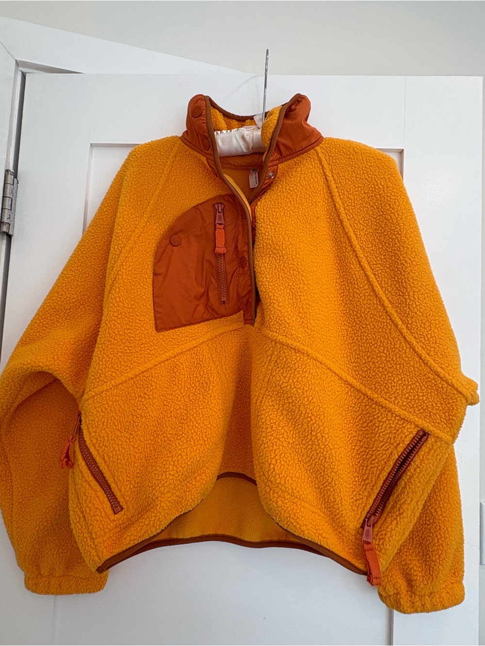 FP Movement fleece by Free People Bright Orange Teddy Pullover with Rust Trim